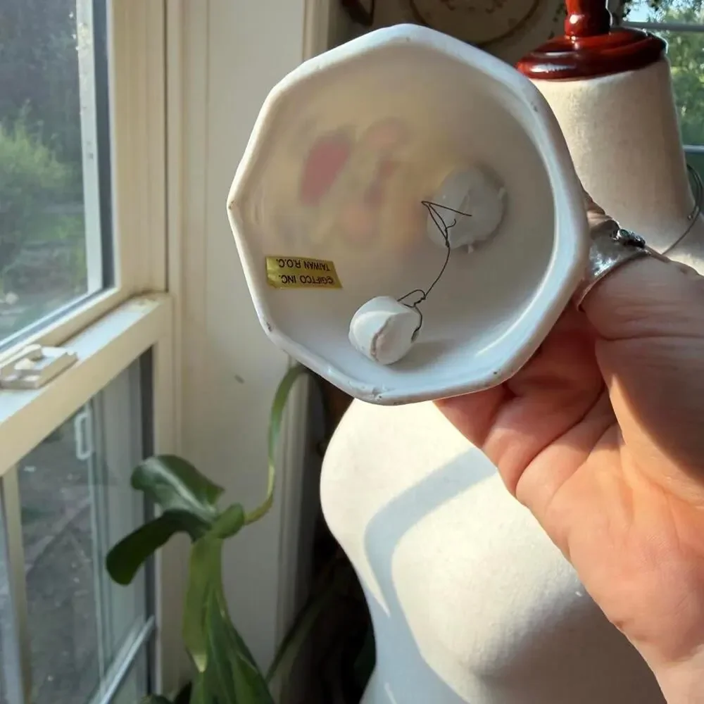 Vintage 80s Mouse with Strawberry White Ceramic Bell
